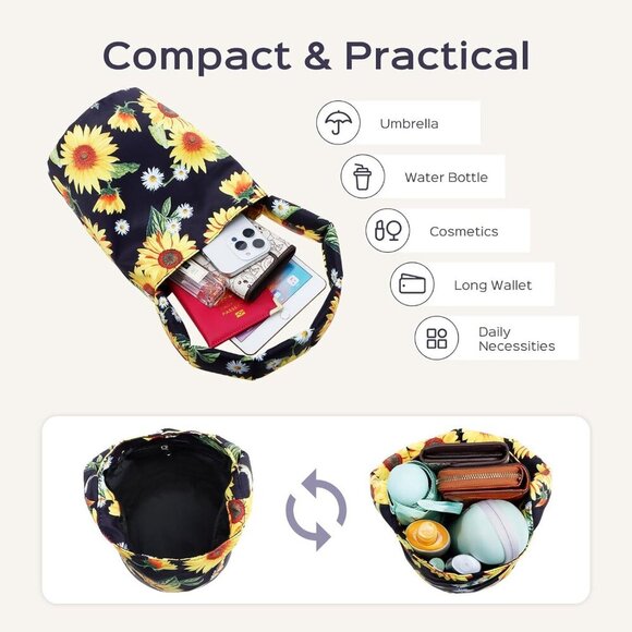 Small Bucket Bag for Women Floral Printed Shoulder Purses Mini Hobo Bag Top Hand - Picture 2 of 7